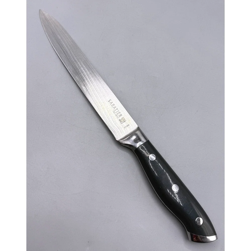 Sabatier 21C890 2 Piece Knife Set 7in Santoku 8in Slicer Damascus Etched Steel